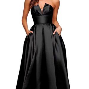 Strapless Black Satin Dress
